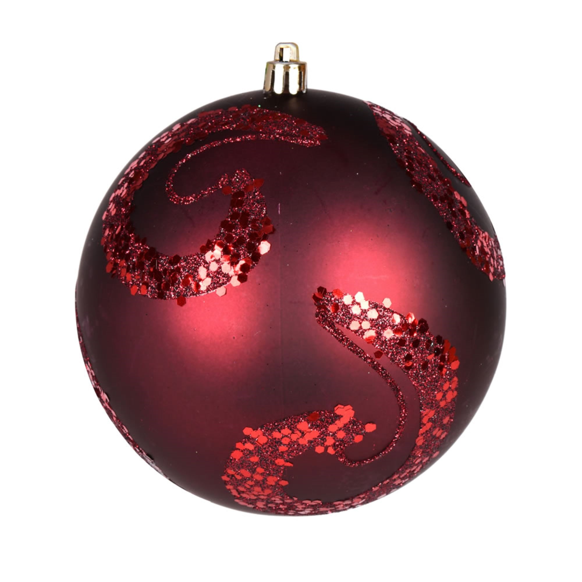 4” Wine Matte Sequin Drill Orn 6/Bg