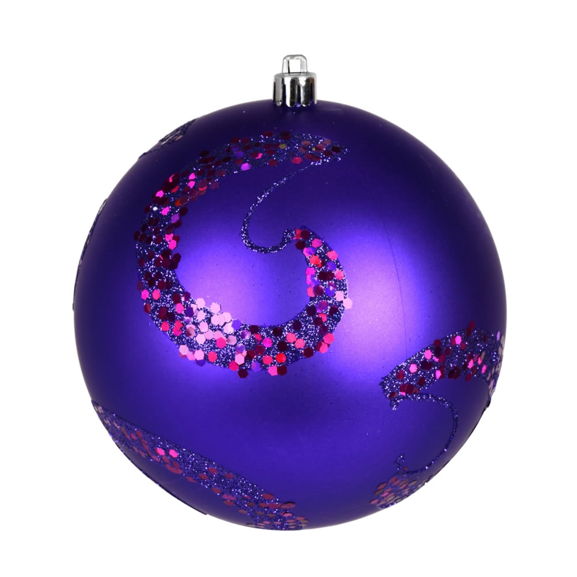 4” Purple Matte Sequin Drill Orn 6/Bg
