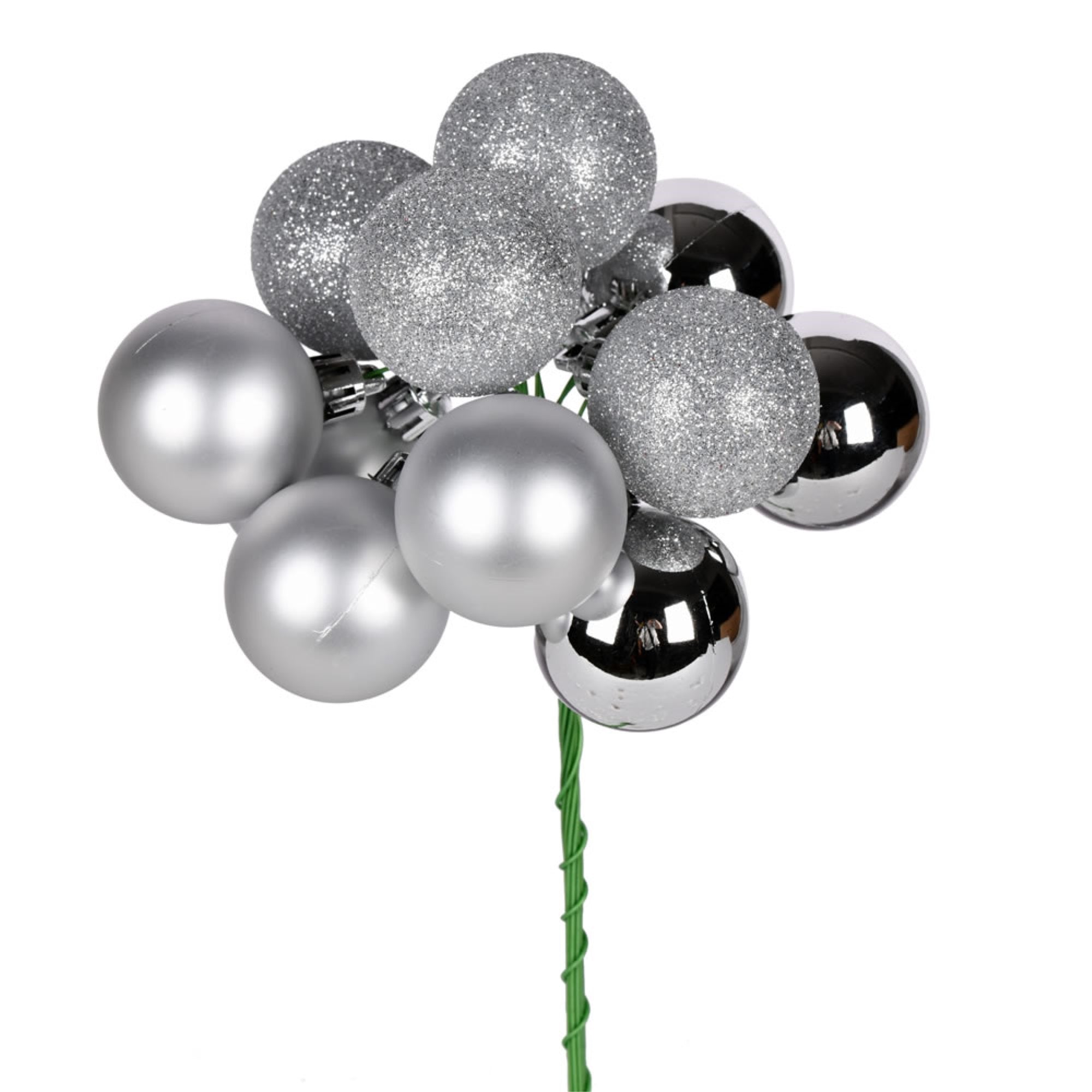 12” Silver Ball Ornament Pick 4/Bg