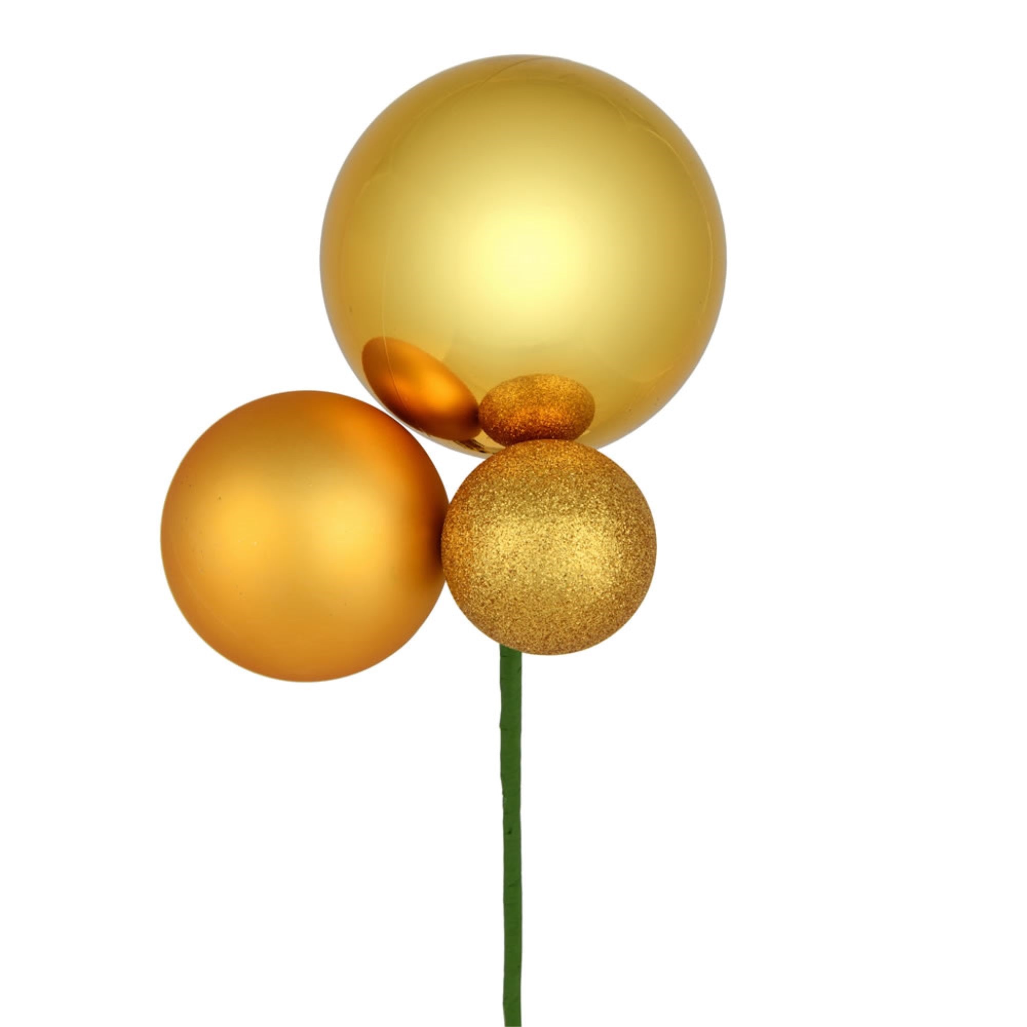 Vickerman 18” Honey Gold Orn Pick 3 per Bag. Features shiny matte and glitter ornaments.
