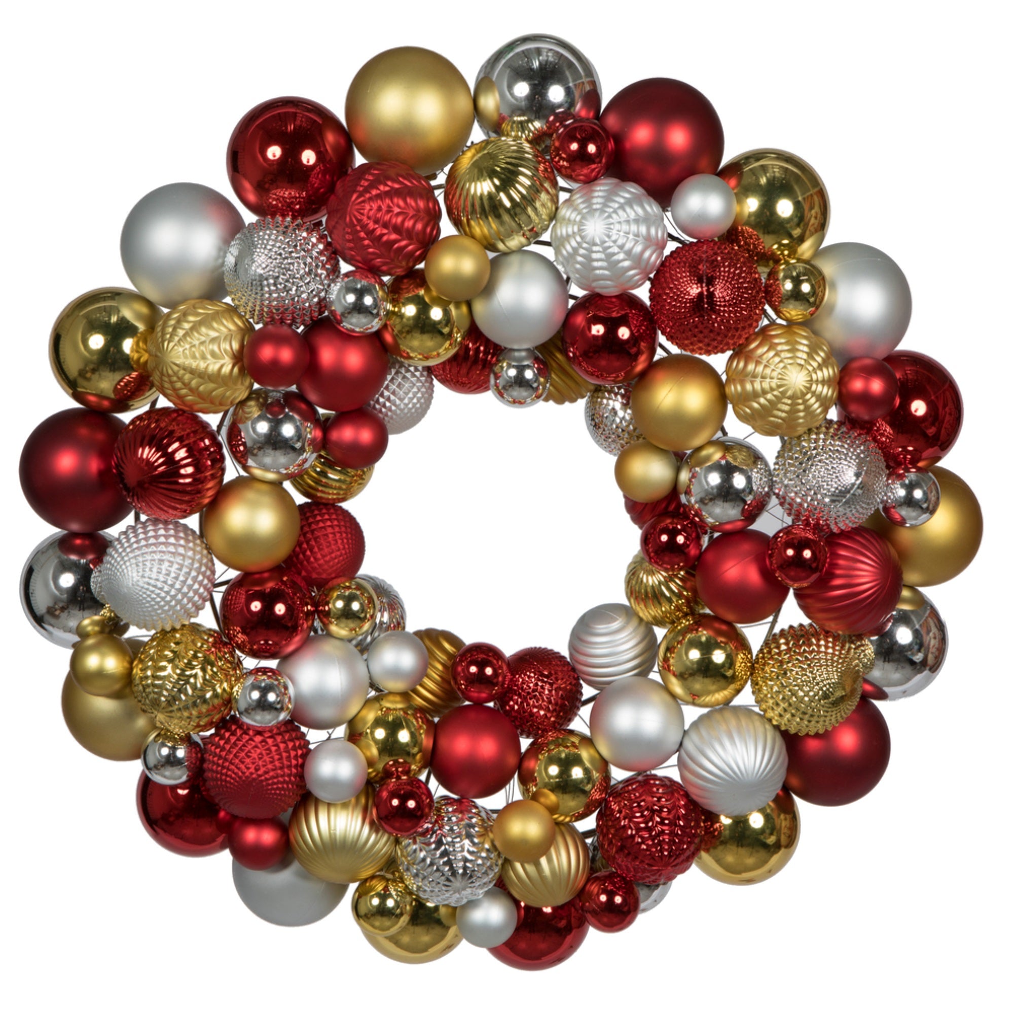 24” Red-Gold-Silver Asst Ornament Wreath
