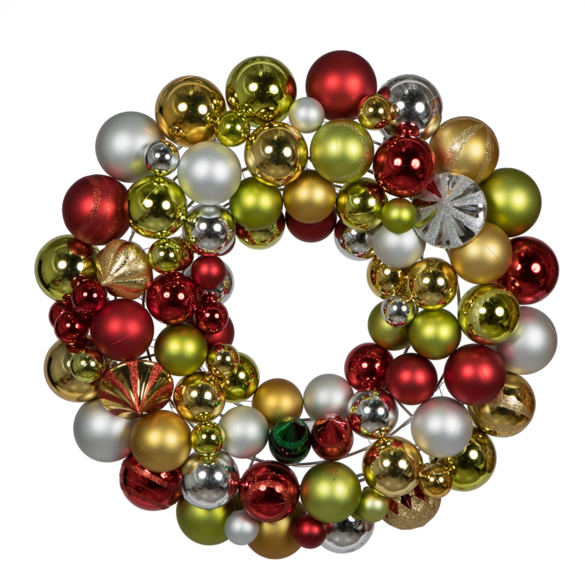 24” Rd-Lme-Gld-Silv Asst Ornament Wreath
