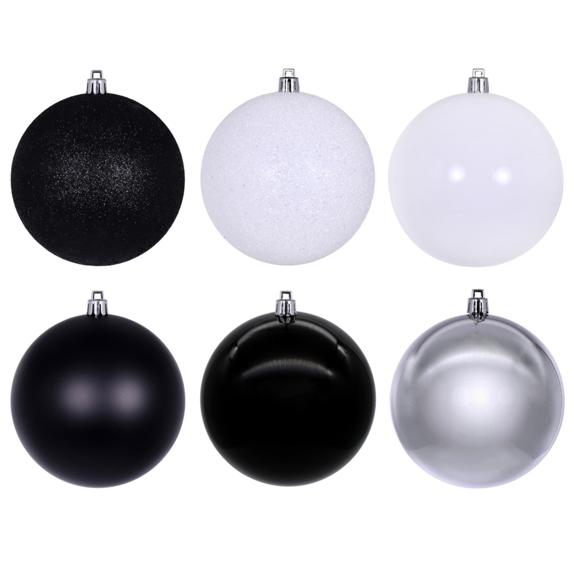 4” Black White Silver Orn Asst 18/box