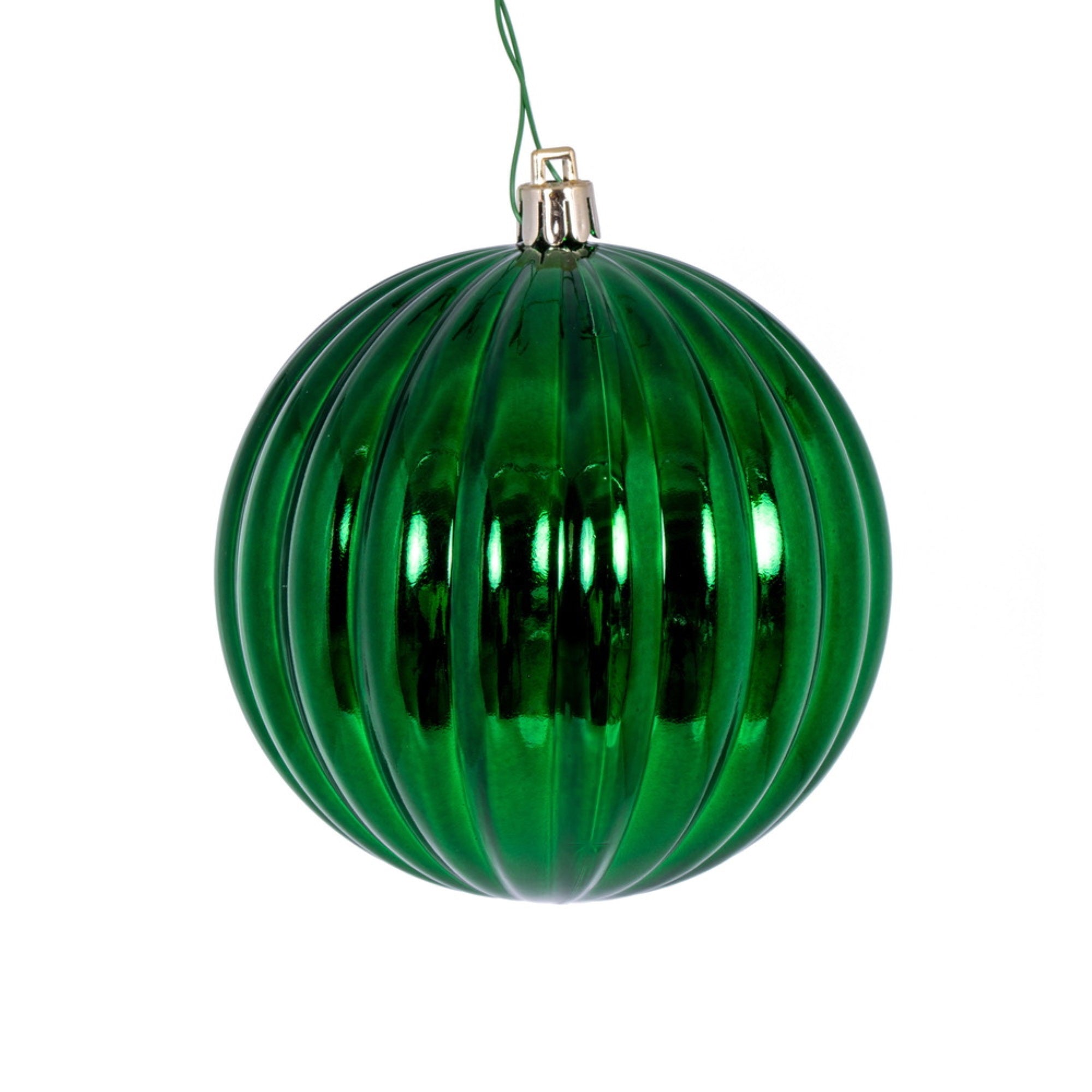 Vickerman 4” Green Shiny Lined Ball Ornament 6 per Bag.