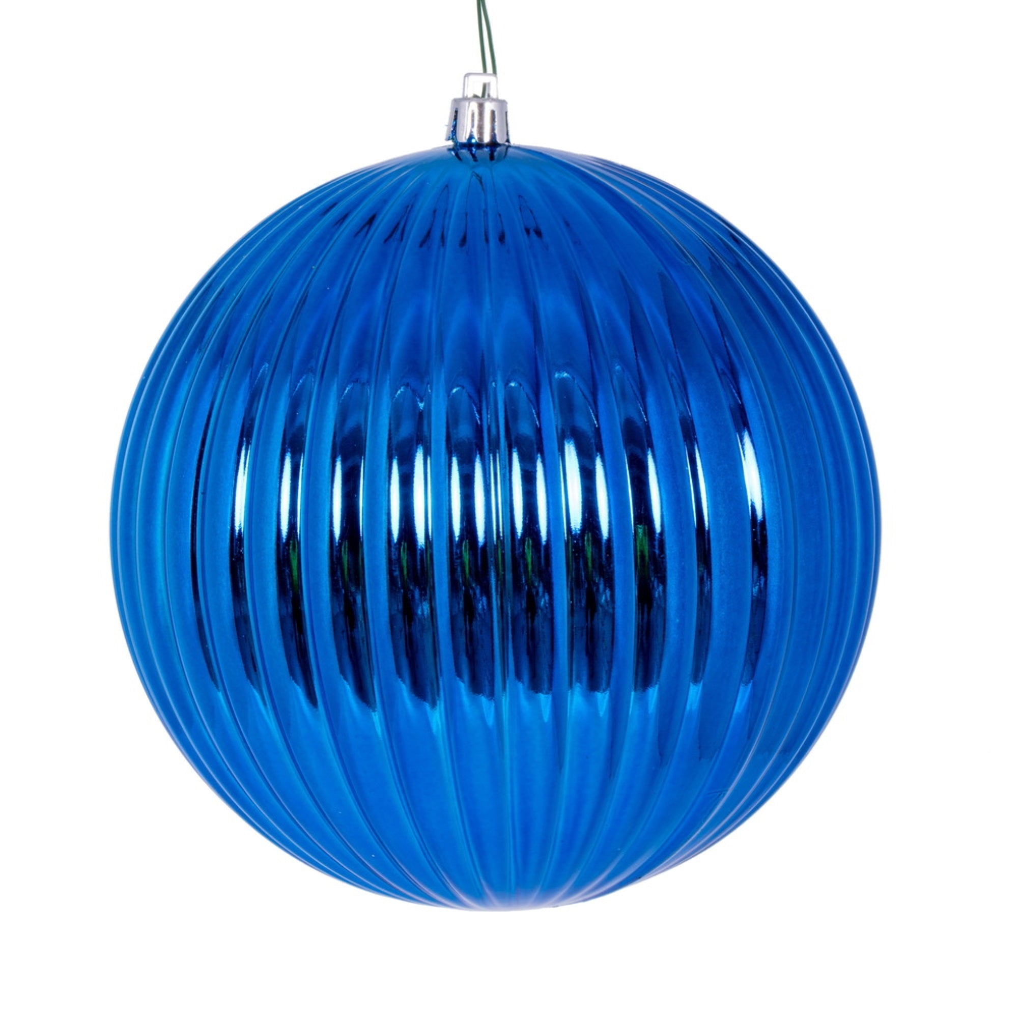 Vickerman 6″ Blue Shiny Lined Ball Ornament 4 per Bag.