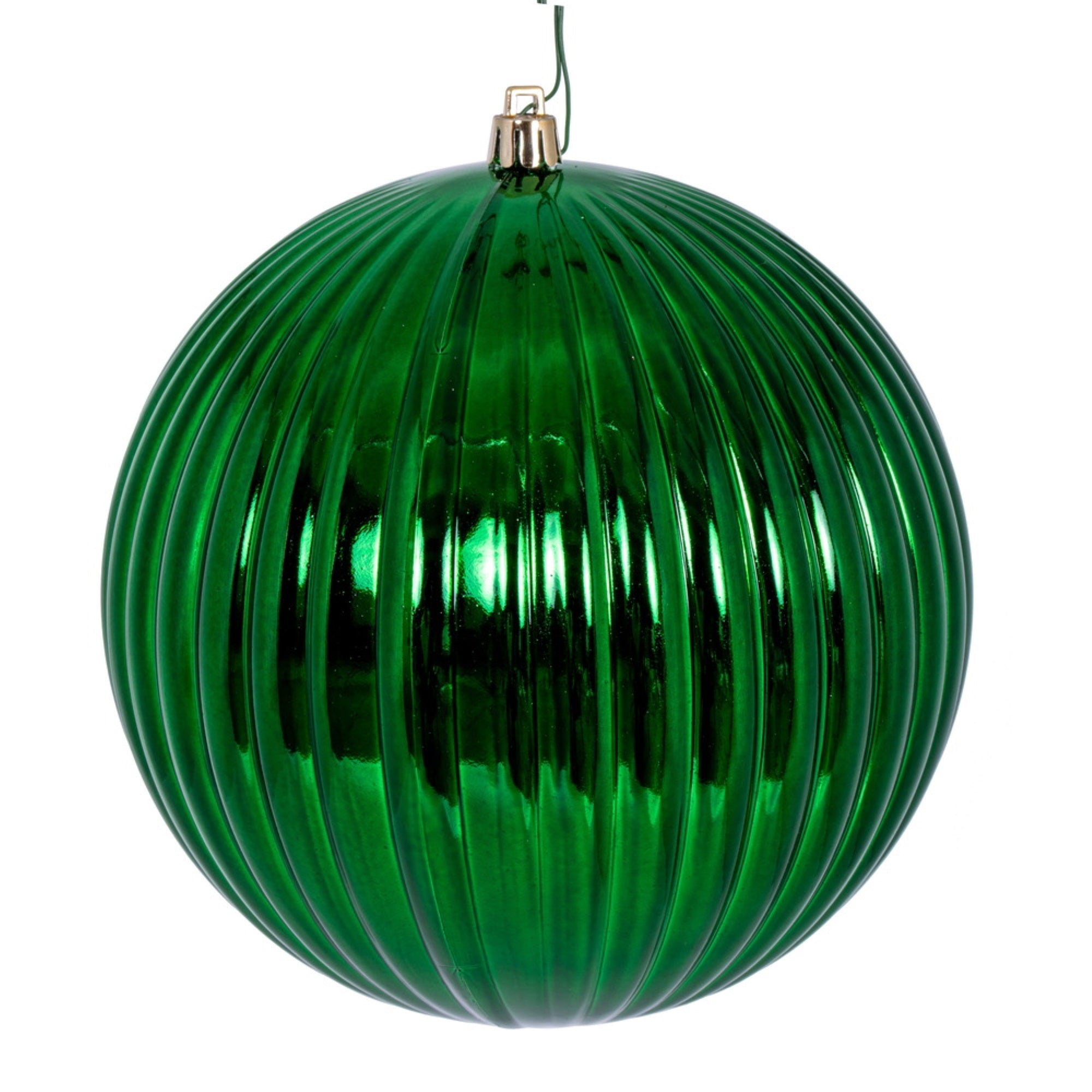 Vickerman 6” Green Shiny Lined Ball Ornament 4 per Bag.