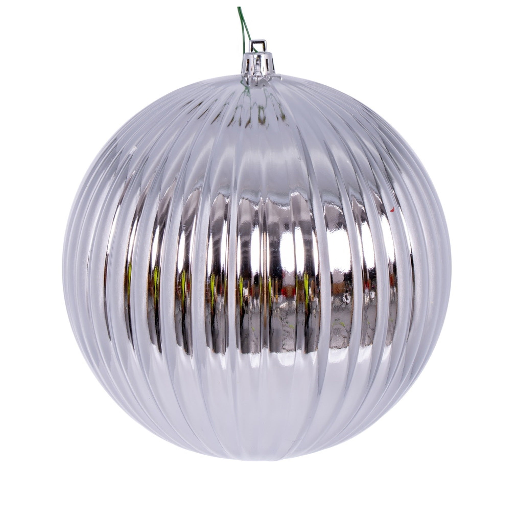 Vickerman 6″ Silver Shiny Lined Ball Ornament 4 per Bag.