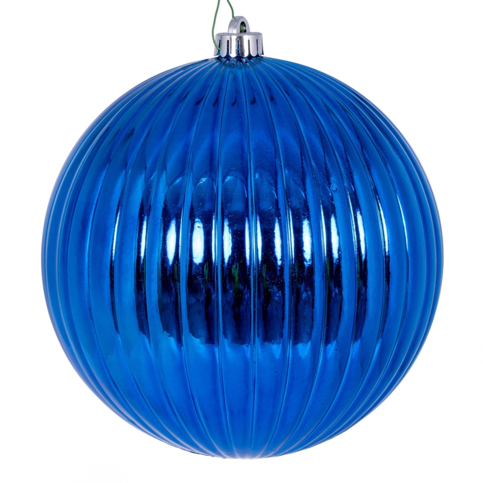 Vickerman 8″ Blue Shiny Lined Ball Ornament 1 per Bag.