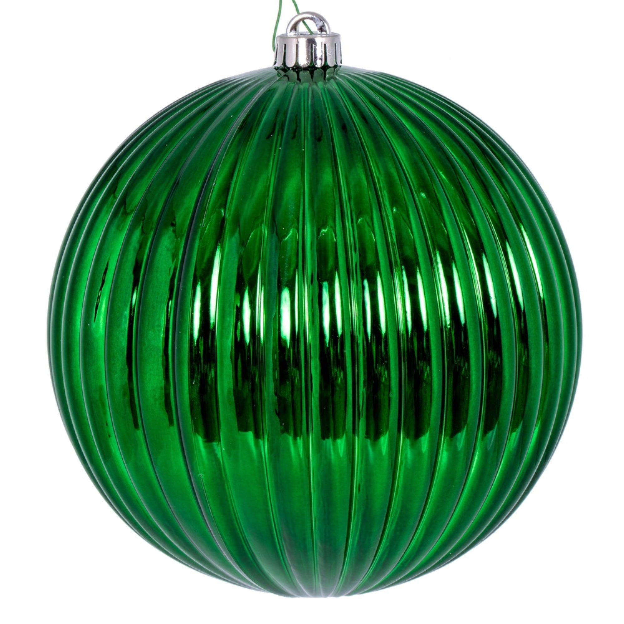 Vickerman 8” Green Shiny Lined Ball Ornament 1 per Bag.
