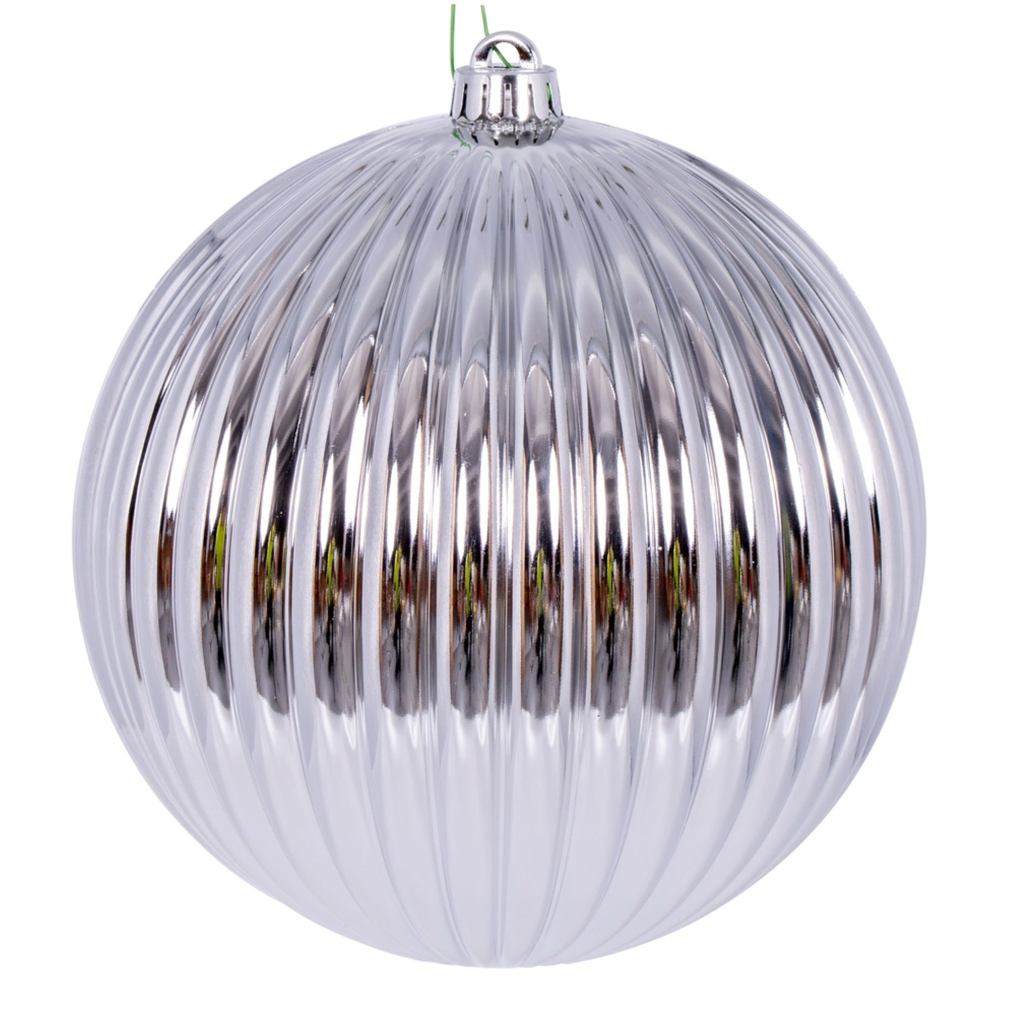 Vickerman 8″ Silver Shiny Lined Ball Ornament 1 per Bag.