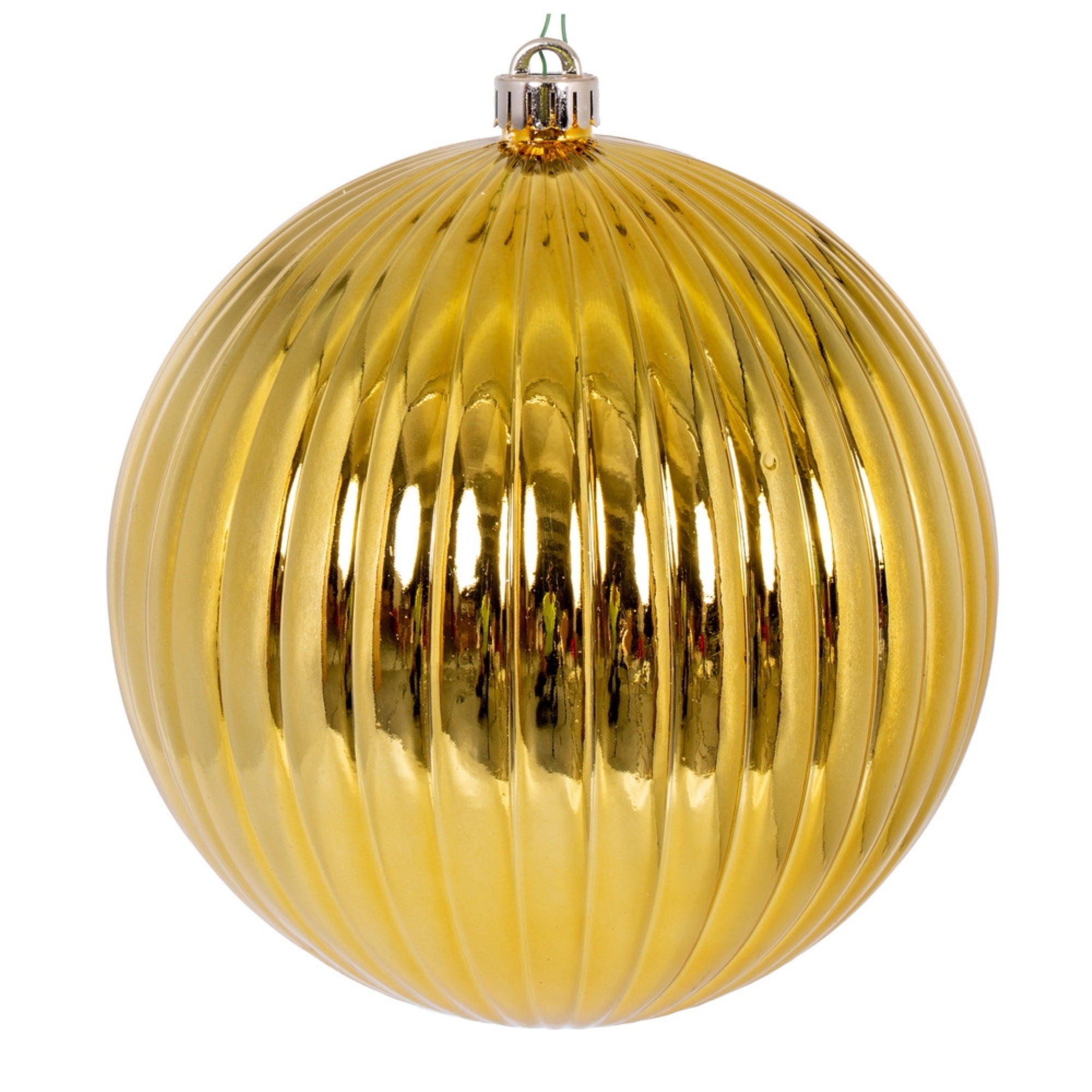 Vickerman 8″ Gold Shiny Lined Ball Ornament 1 per Bag.