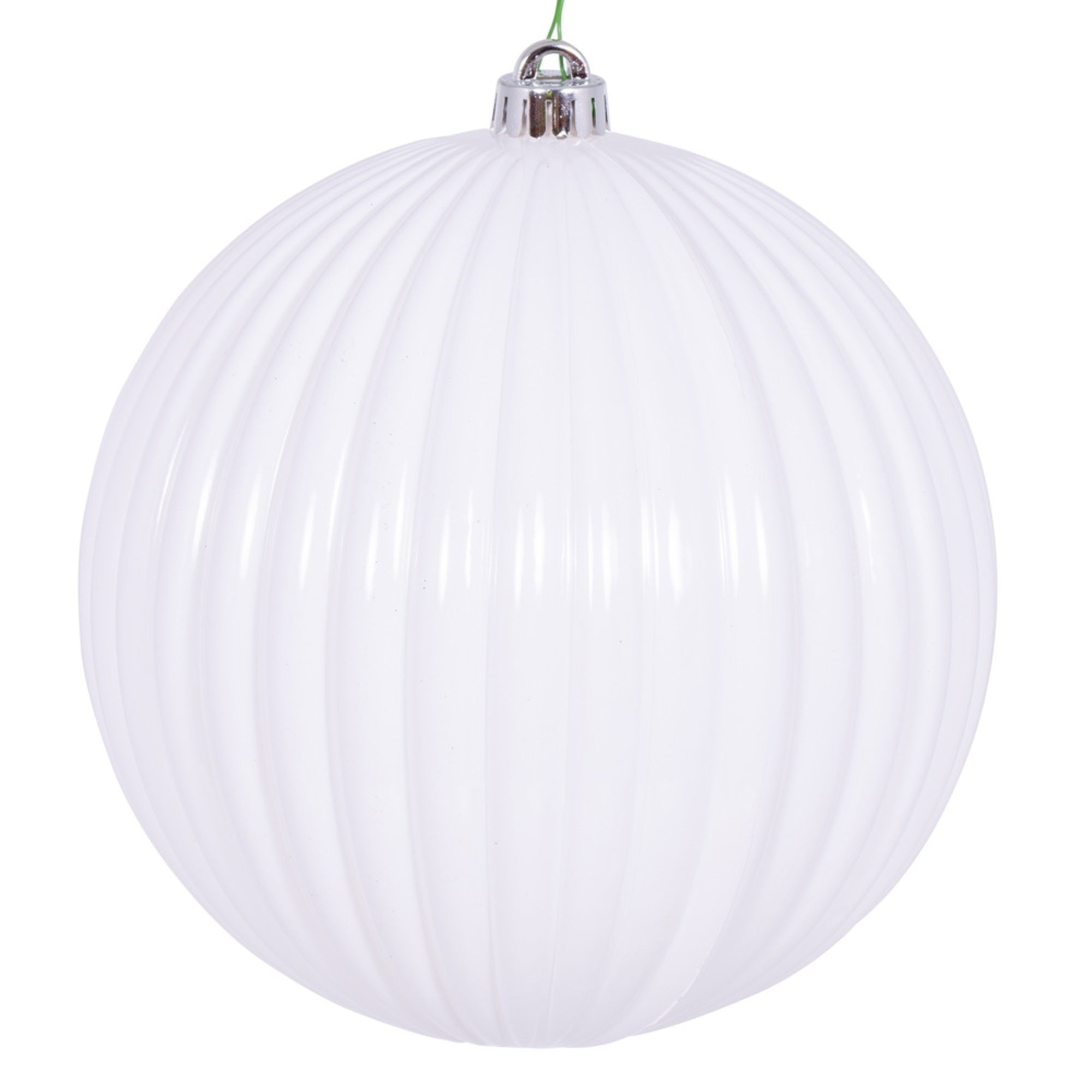 Vickerman 8″ White Shiny Lined Ball Ornament 1 per Bag.