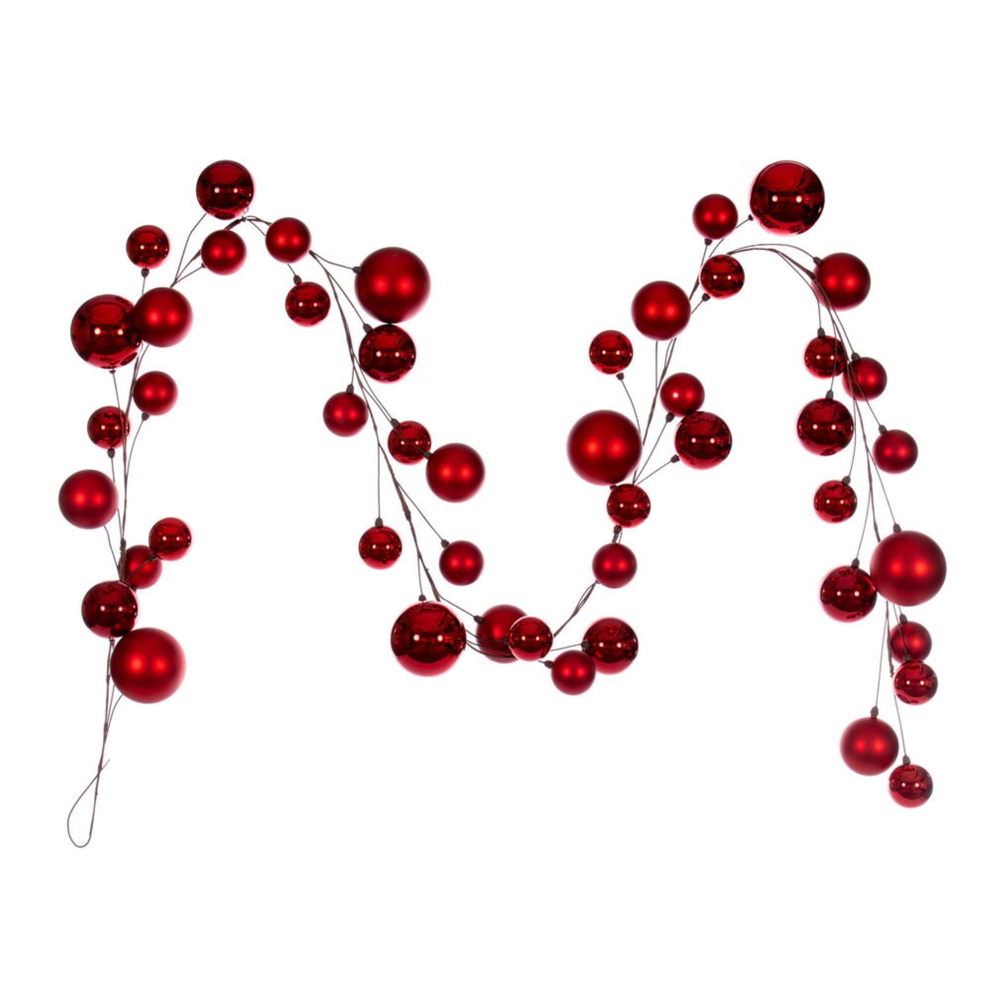 10' Red Branch Ball Ornament Garland