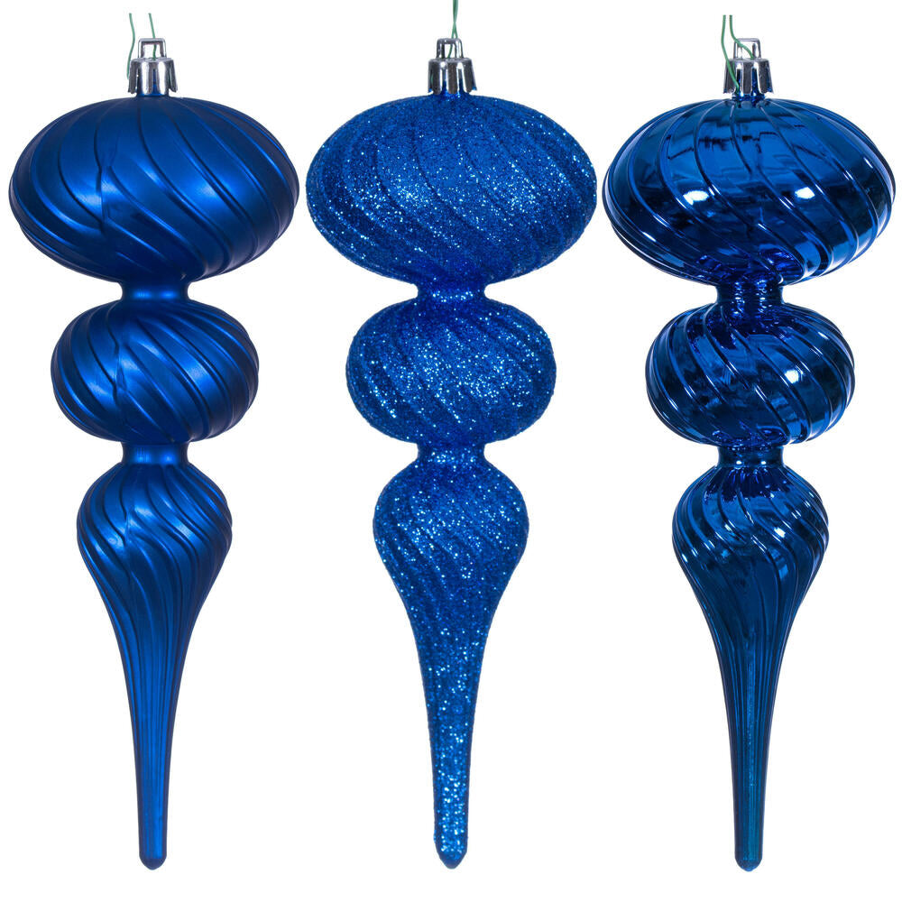 8” Blue Swirl Finial Orn 6/Asst