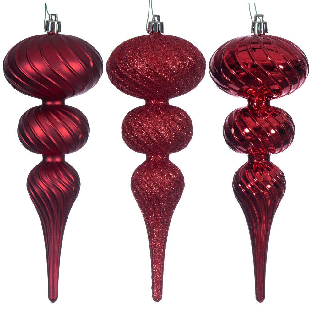 8” Red Swirl Finial Orn 6/Asst
