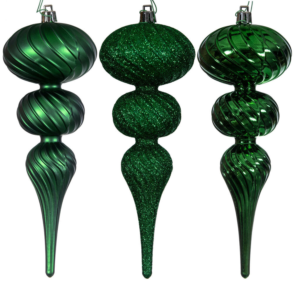 8” Green Swirl Finial Orn 6/Asst