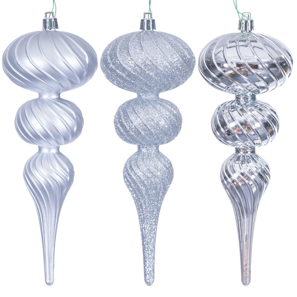 8” Silver Swirl Finial Orn 6/Asst