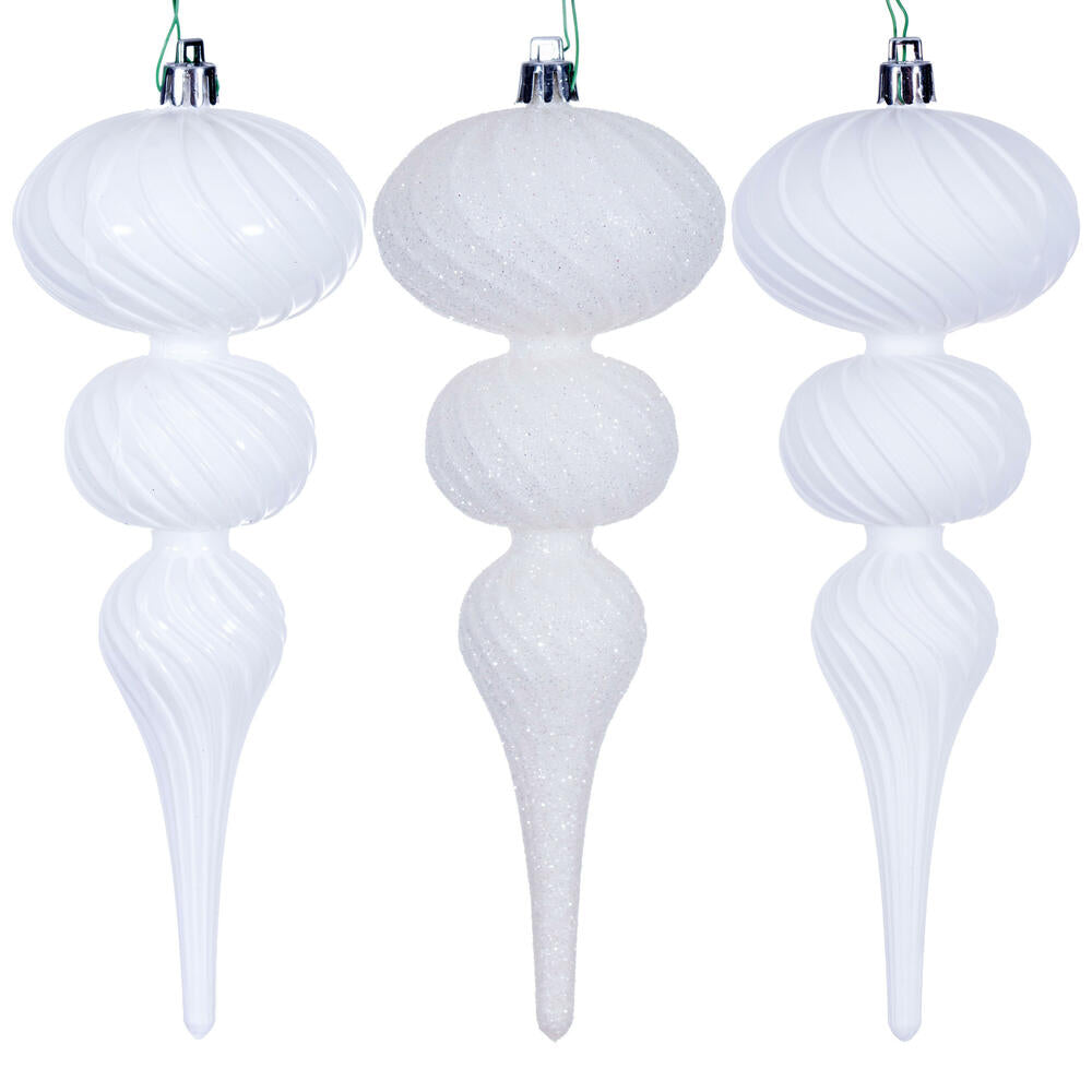 8” White Swirl Finial Orn 6/Asst