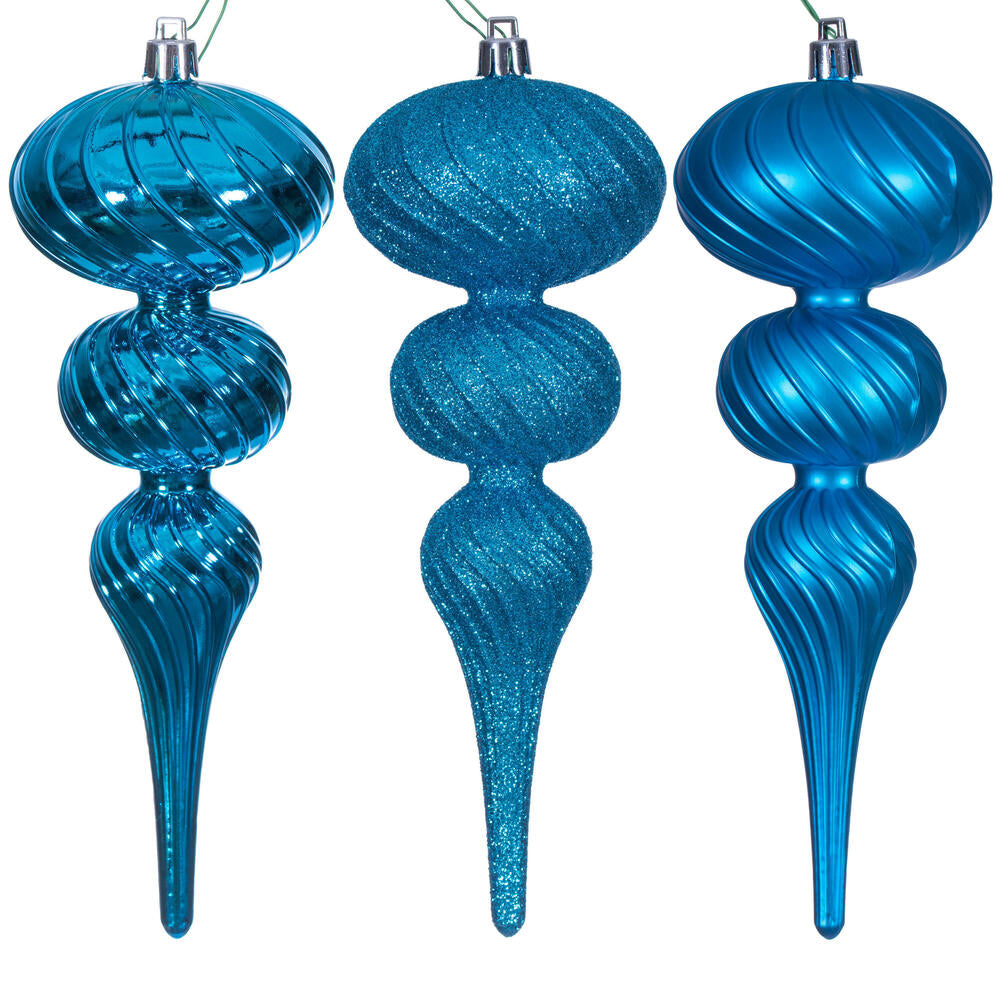 8” Turquoise Swirl Finial Orn 6/Asst