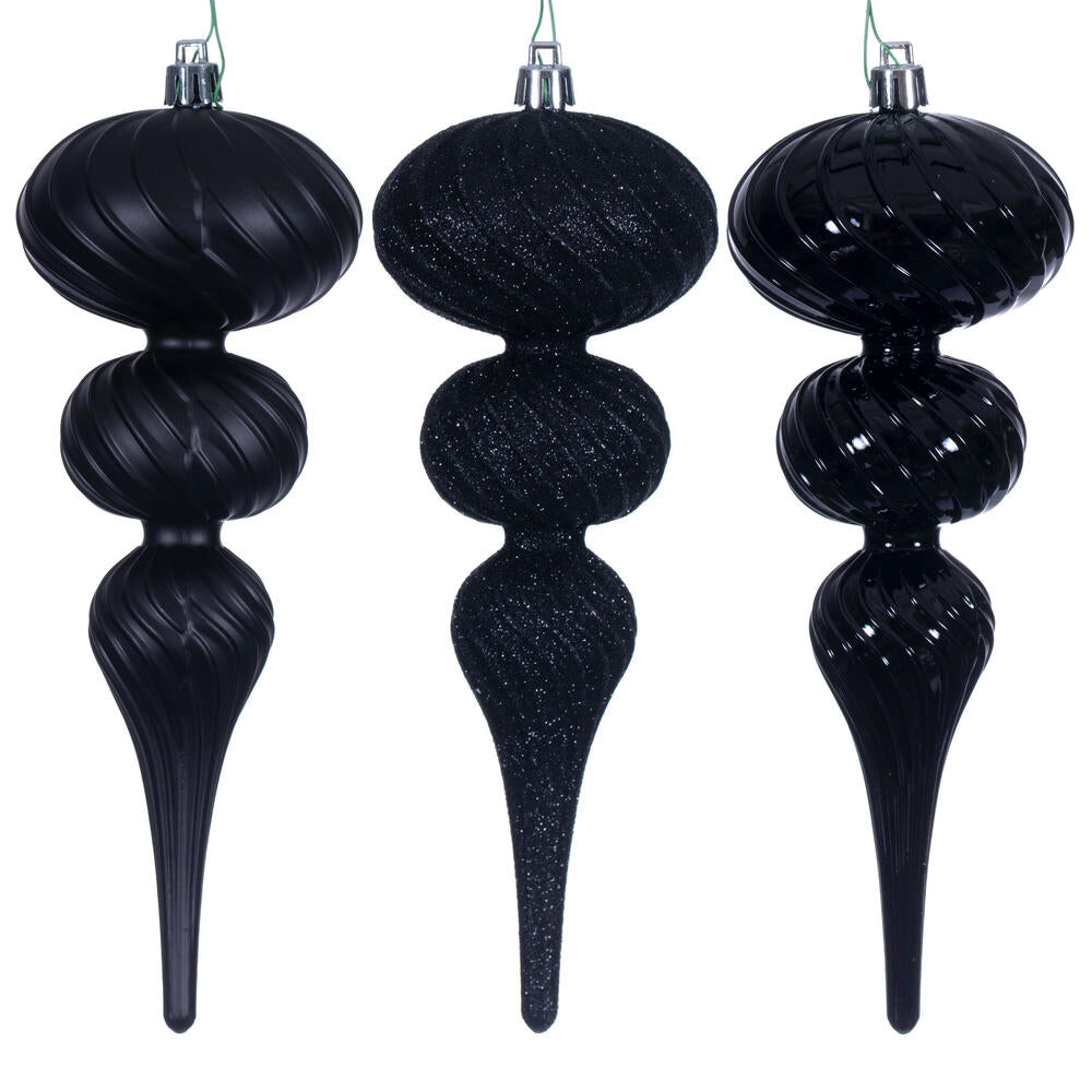 8” Black Swirl Finial Orn 6/Asst