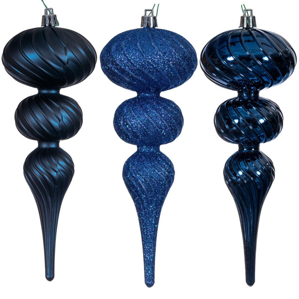 8″ Midnight Blue Swirl Finial Orn 6/Asst