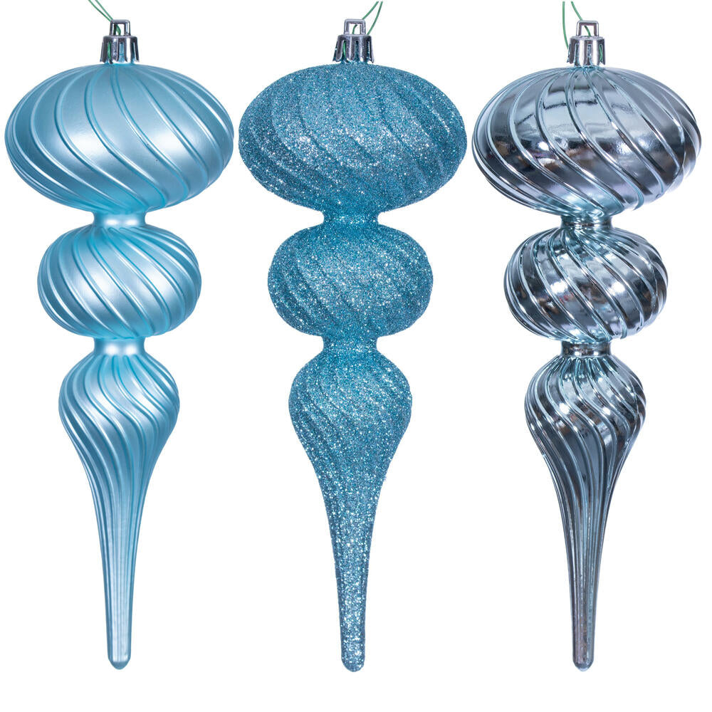 8” Baby Blue Swirl Finial Orn 6/Asst