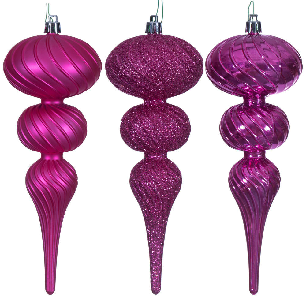 8” Hot Pink Swirl Finial Orn 6/Asst