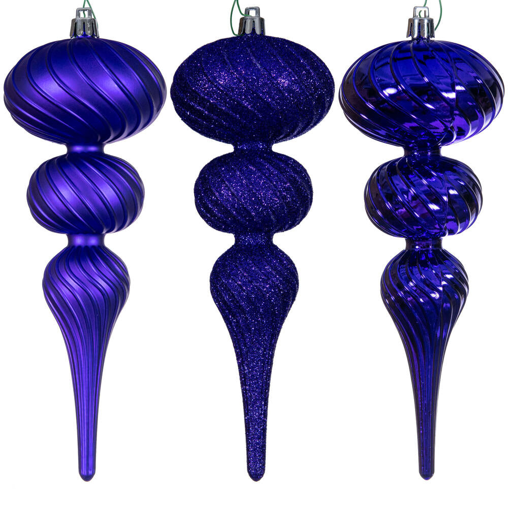 8” Purple Swirl Finial Orn 6/Asst