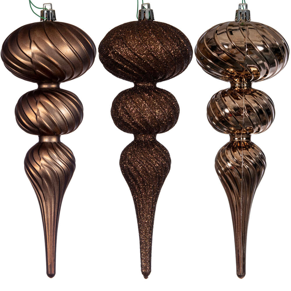 8” Mocha Swirl Finial Orn 6/Asst