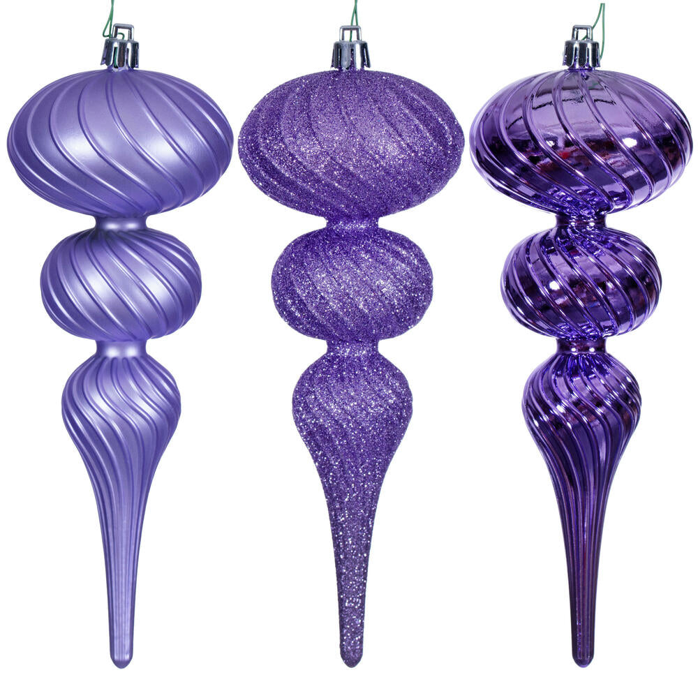 8” Lavender Swirl Finial Orn 6/Asst