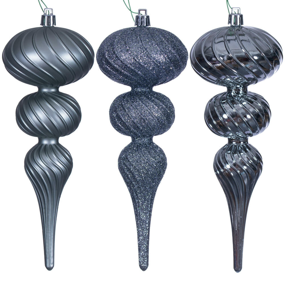 8” Pewter Swirl Finial Orn 6/Asst