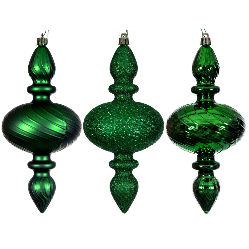 8.2” Green Swirl Finial Orn 3/Asst
