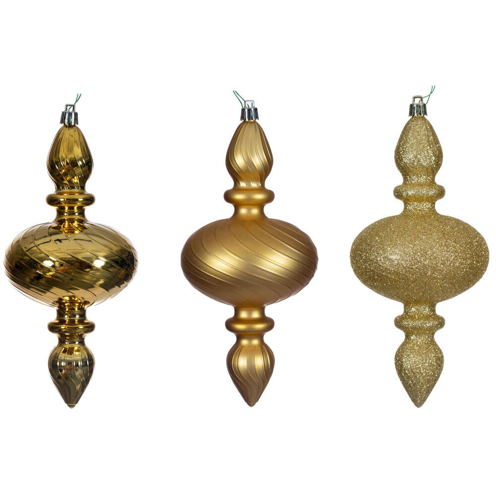 8.2” Gold Swirl Finial Orn 3/Asst