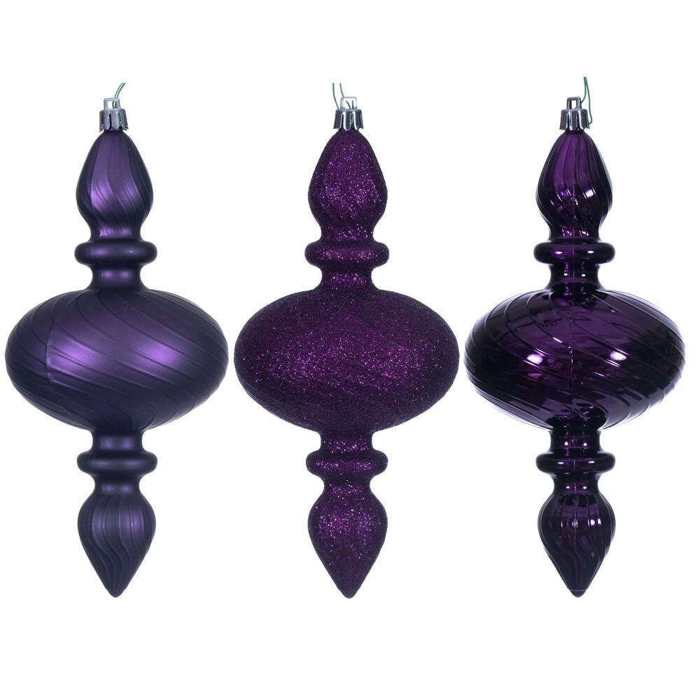 8.2” Plum Swirl Finial Orn 3/Asst