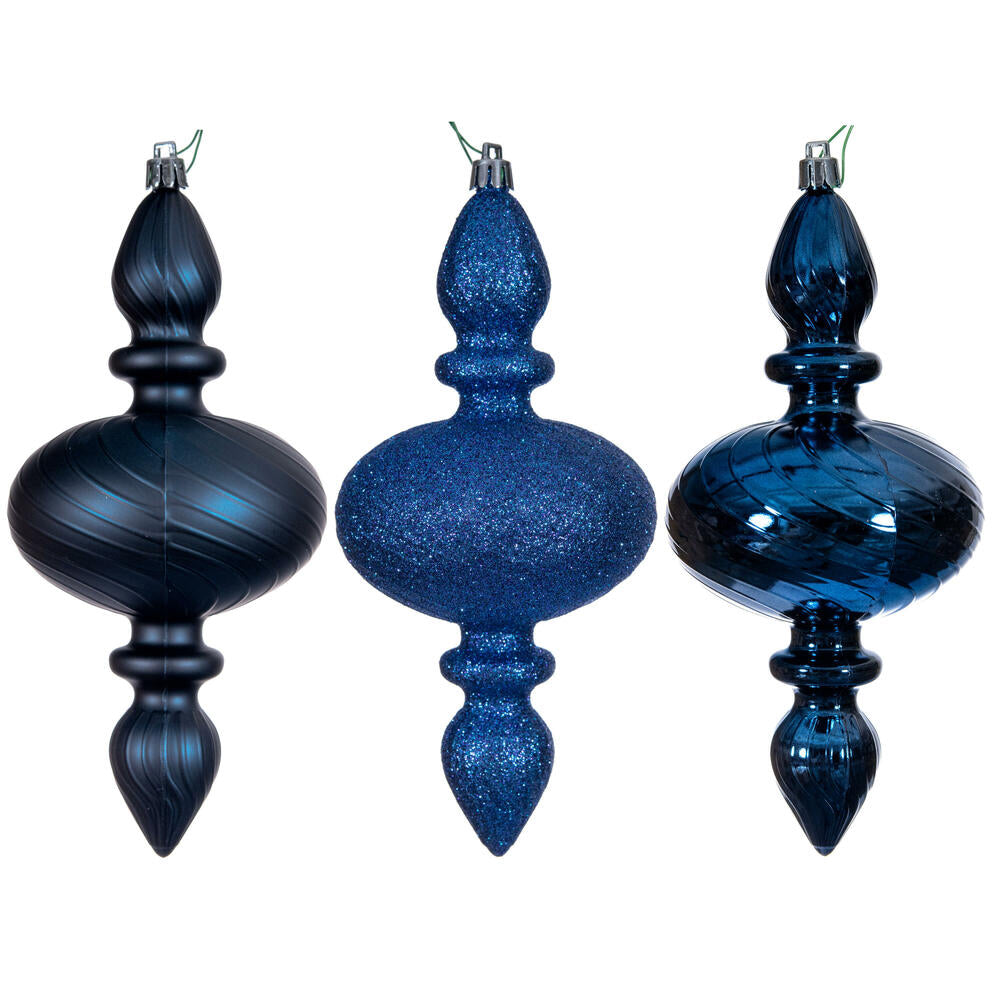 8.2” Midnight Blue Finial Ornamnt 3/Asst