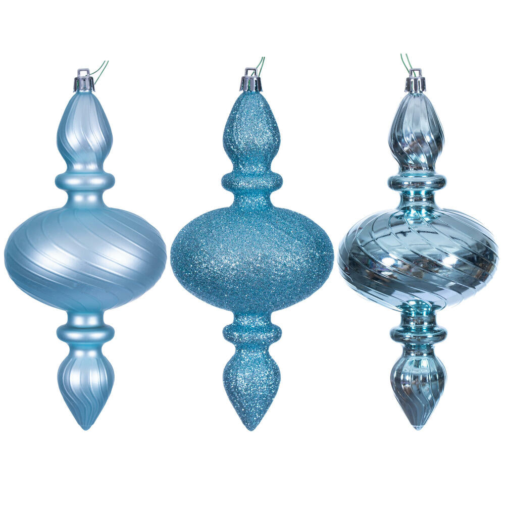 8.2” Baby Blue Swirl Finial Orn 3/Asst