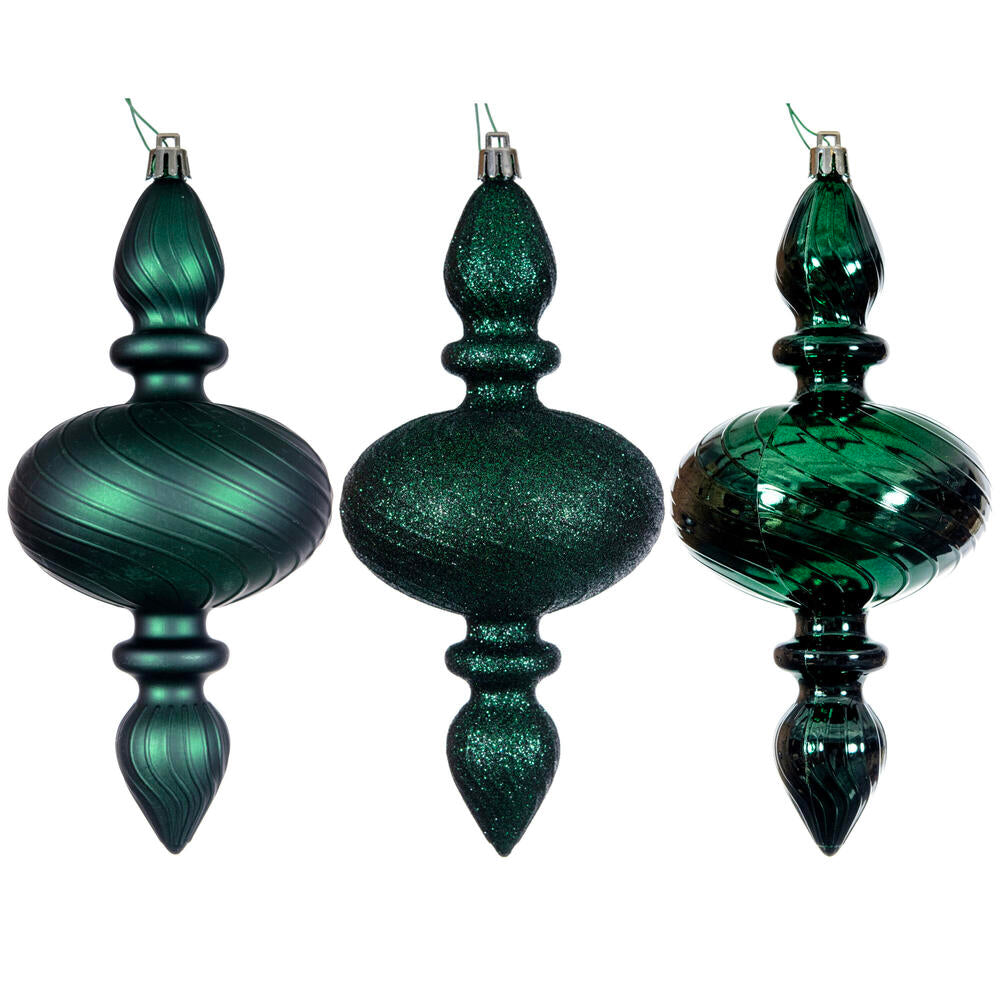 8.2” Midnt Green Swirl Finial Orn 3/Asst