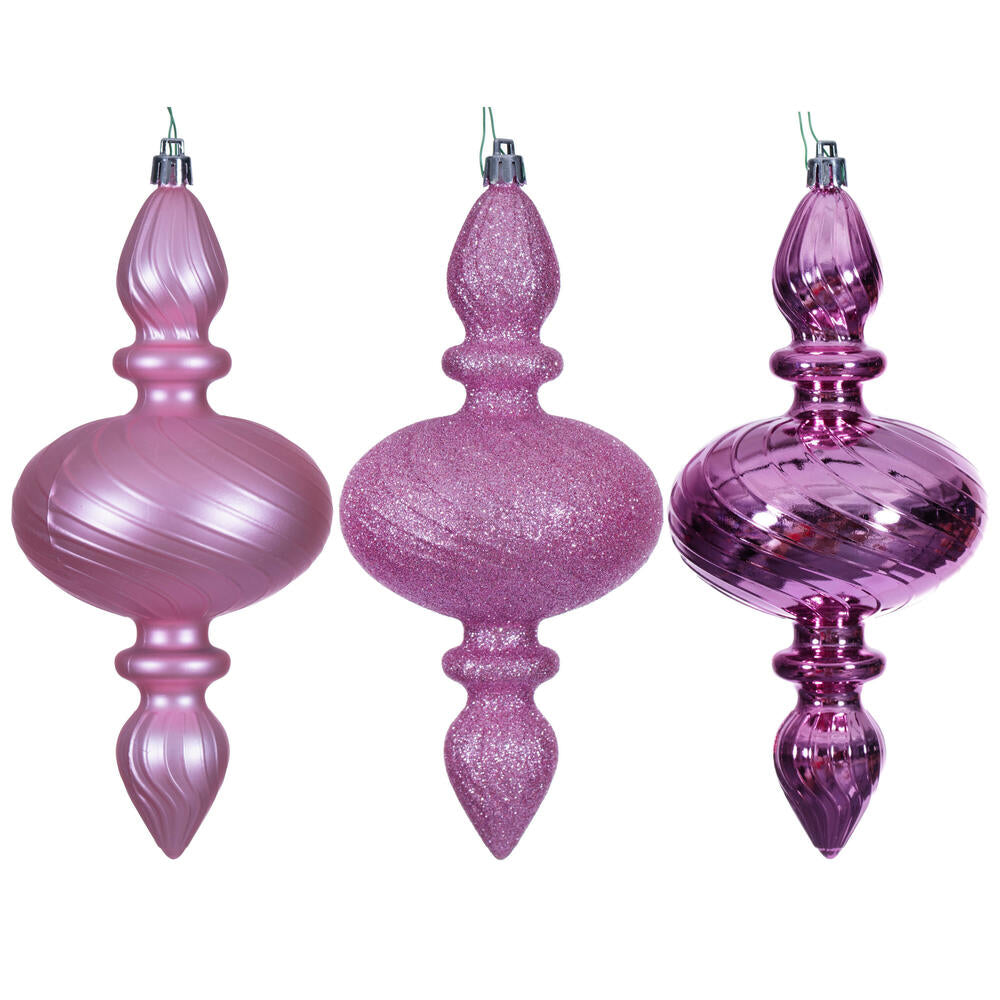 8.2” Pink Swirl Finial Orn 3/Asst