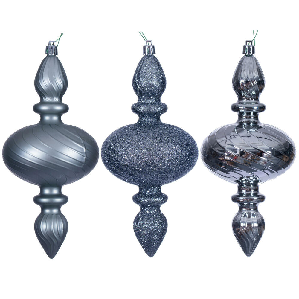 8.2” Pewter Swirl Finial Orn 3/Asst