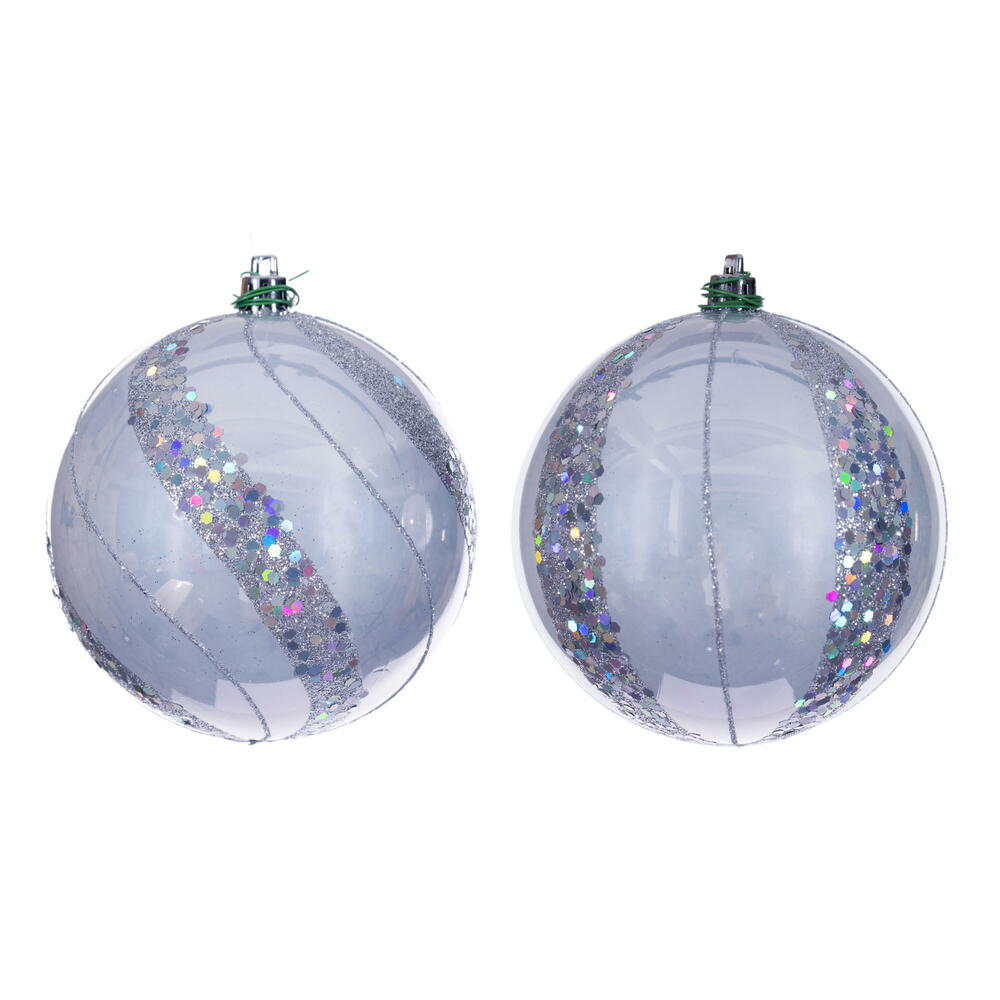 4” Silver Pearl Sequin Ball Orn 6/Asst