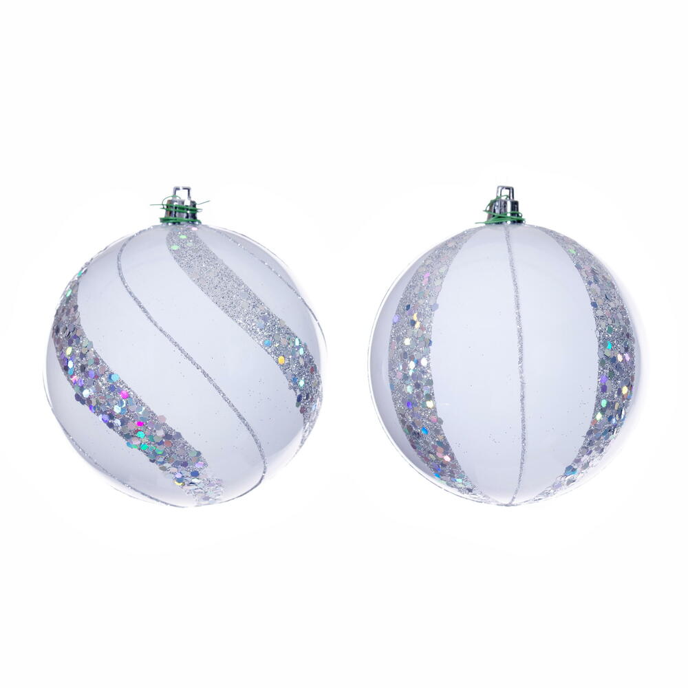 4” White Pearl Sequin Ball Orn 6/Asst