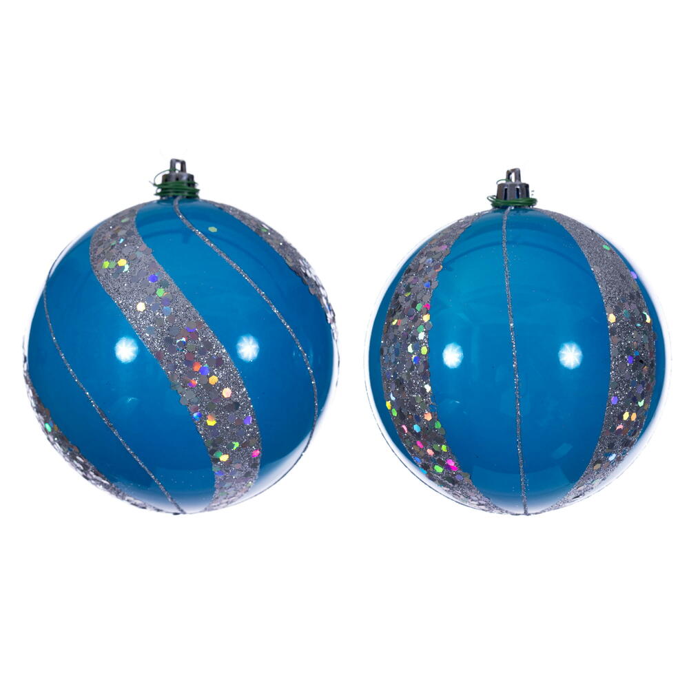 4” Turquoise Pearl Sequin Ball Orn 6/Ass