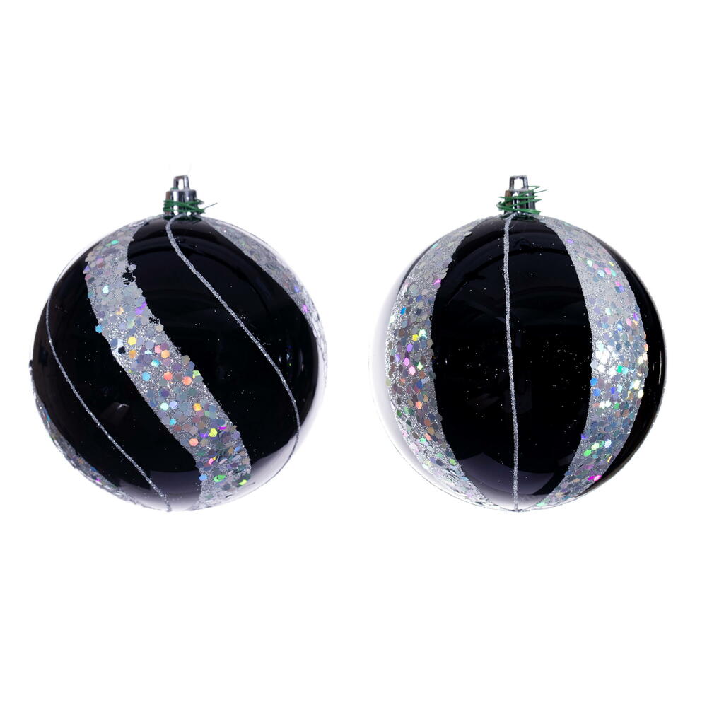 4” Black Pearl Sequin Ball Orn 6/Asst