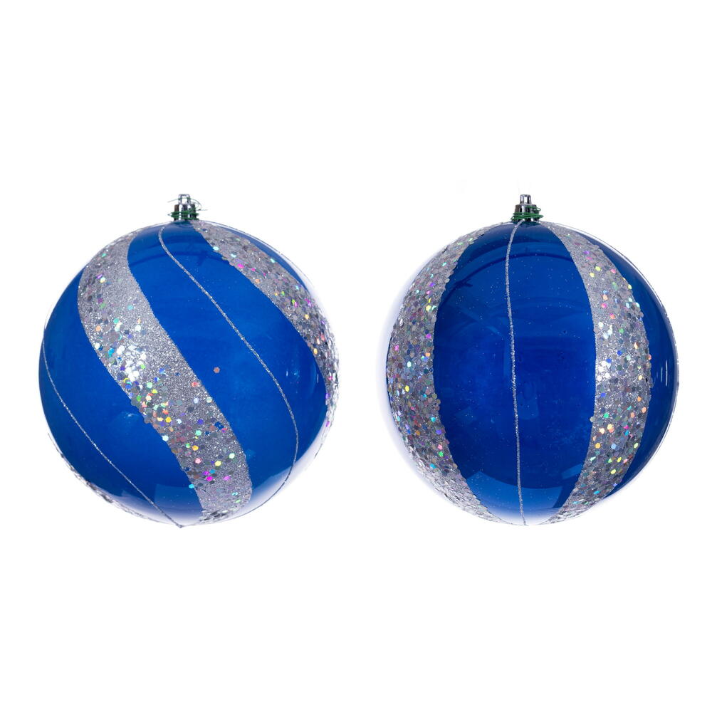 6” Blue Pearl Sequin Ball Orn 4/Asst