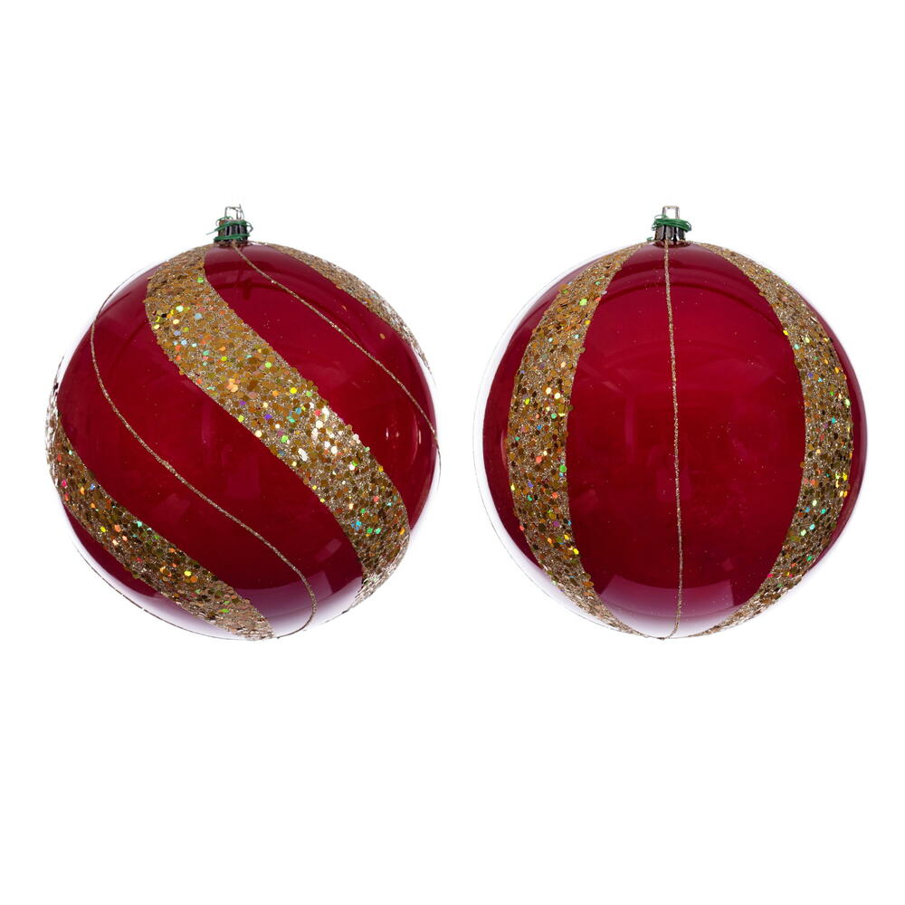 6” Red Pearl Sequin Ball Orn 4/Asst