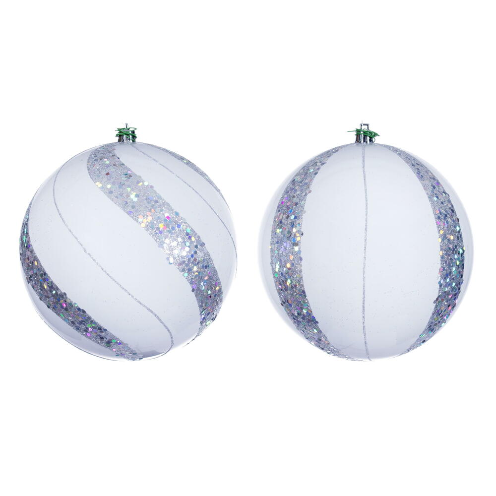 6” White Pearl Sequin Ball Orn 4/Asst