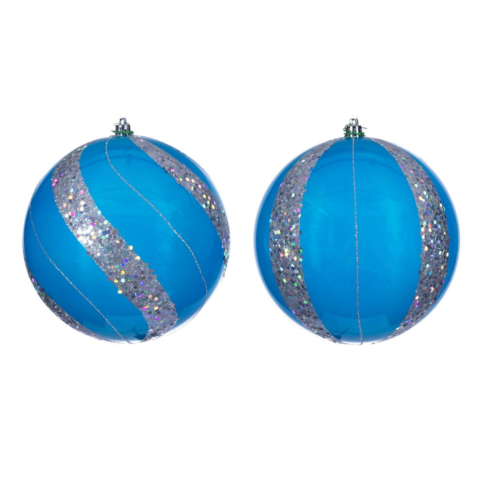 6” Turquoise Pearl Sequin Ball Orn 4/Ass