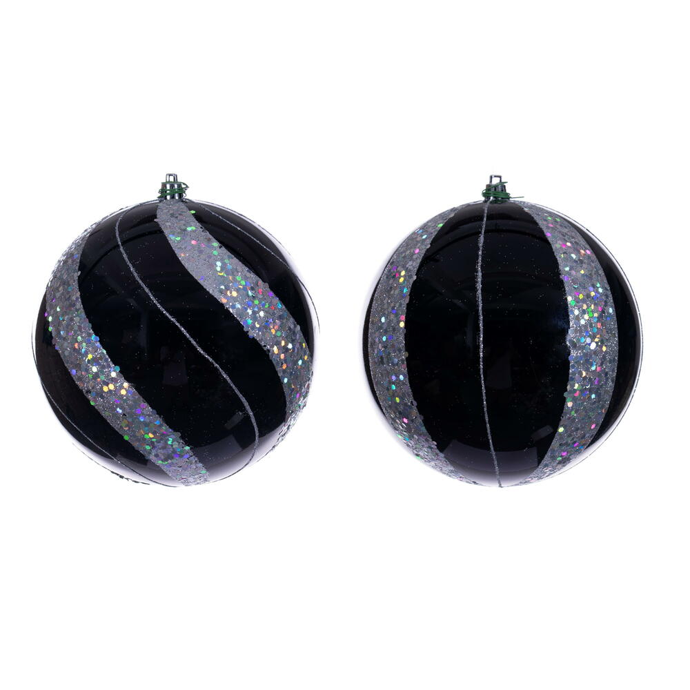 6” Black Pearl Sequin Ball Orn 4/Asst