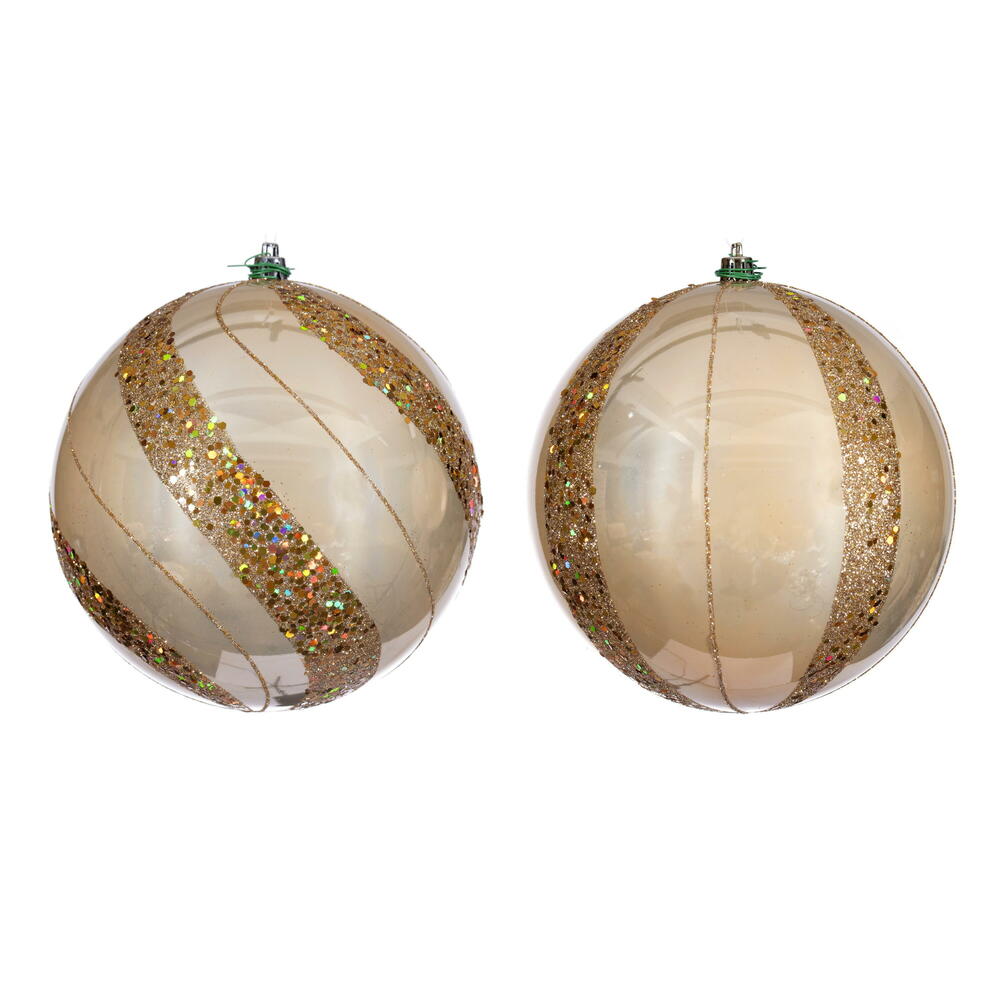 6” Champagne Pearl Sequin Ball Orn 4/Ass