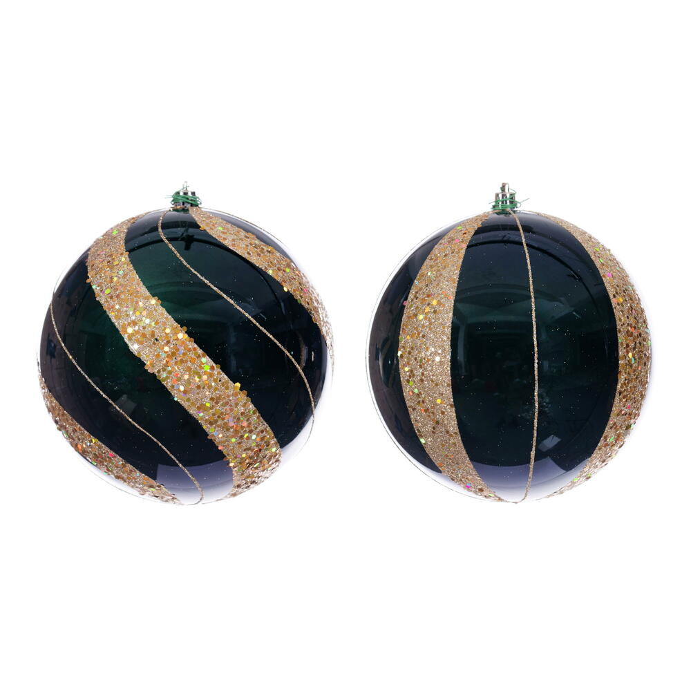 6” MidntGreen Pearl Sequin Ball Orn 4/As